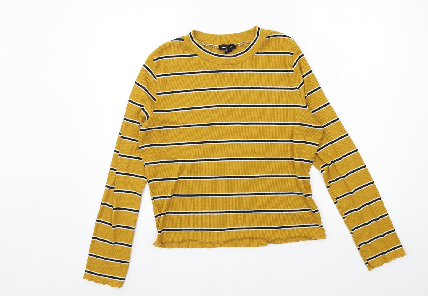 New Look Womens Yellow Striped Jersey Basic T-Shirt Size 18