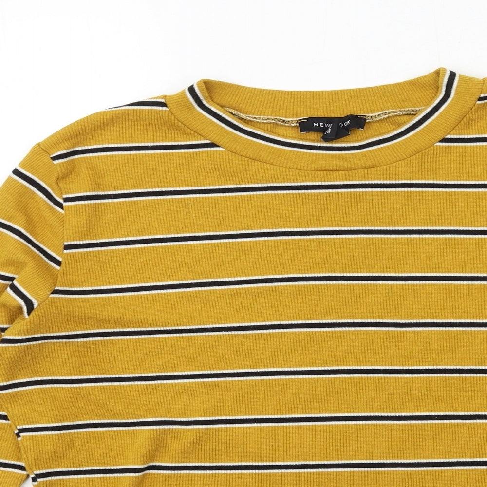 New Look Womens Yellow Striped Jersey Basic T-Shirt Size 18