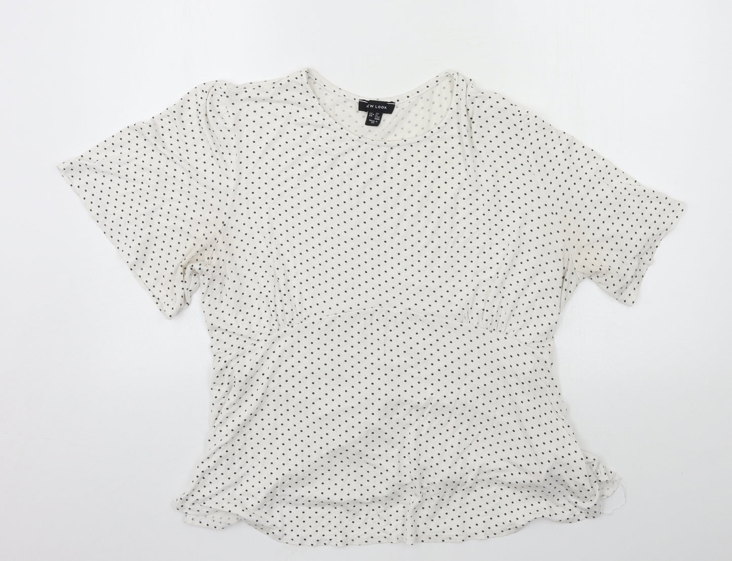 New Look Womens White Polka Dot Jersey Basic T-Shirt Size 16