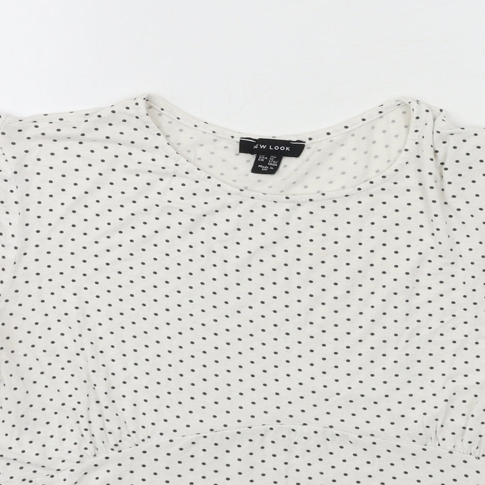 New Look Womens White Polka Dot Jersey Basic T-Shirt Size 16