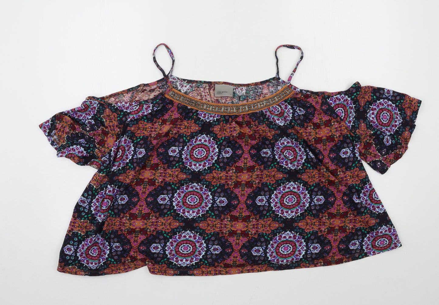 VERO MODA Womens Multicoloured Geometric Jersey Basic Blouse Size L