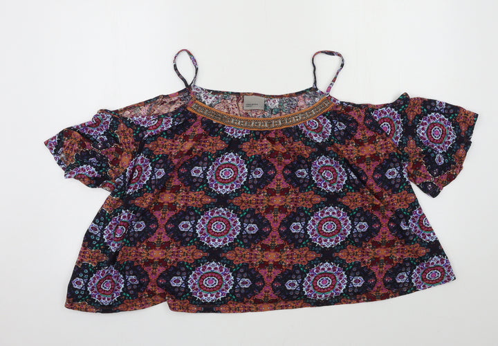 VERO MODA Womens Multicoloured Geometric Jersey Basic Blouse Size L