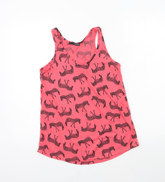 Front view of Atmosphere women’s red geometric jersey basic tank, size UK 6, - zebra