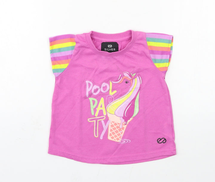Silver Girls Pink  Jersey Basic T-Shirt Size 2 Years  - unicorn