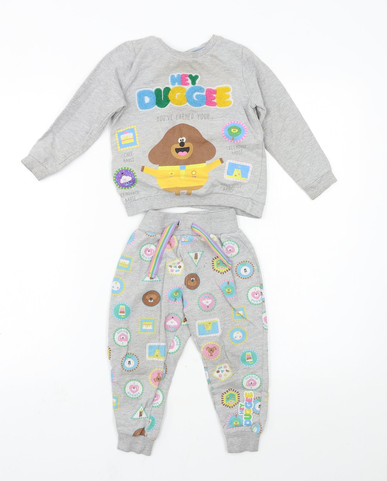 Hey Dugee Girls Grey Geometric Jersey Top Pyjama Set Size 2-3 Years