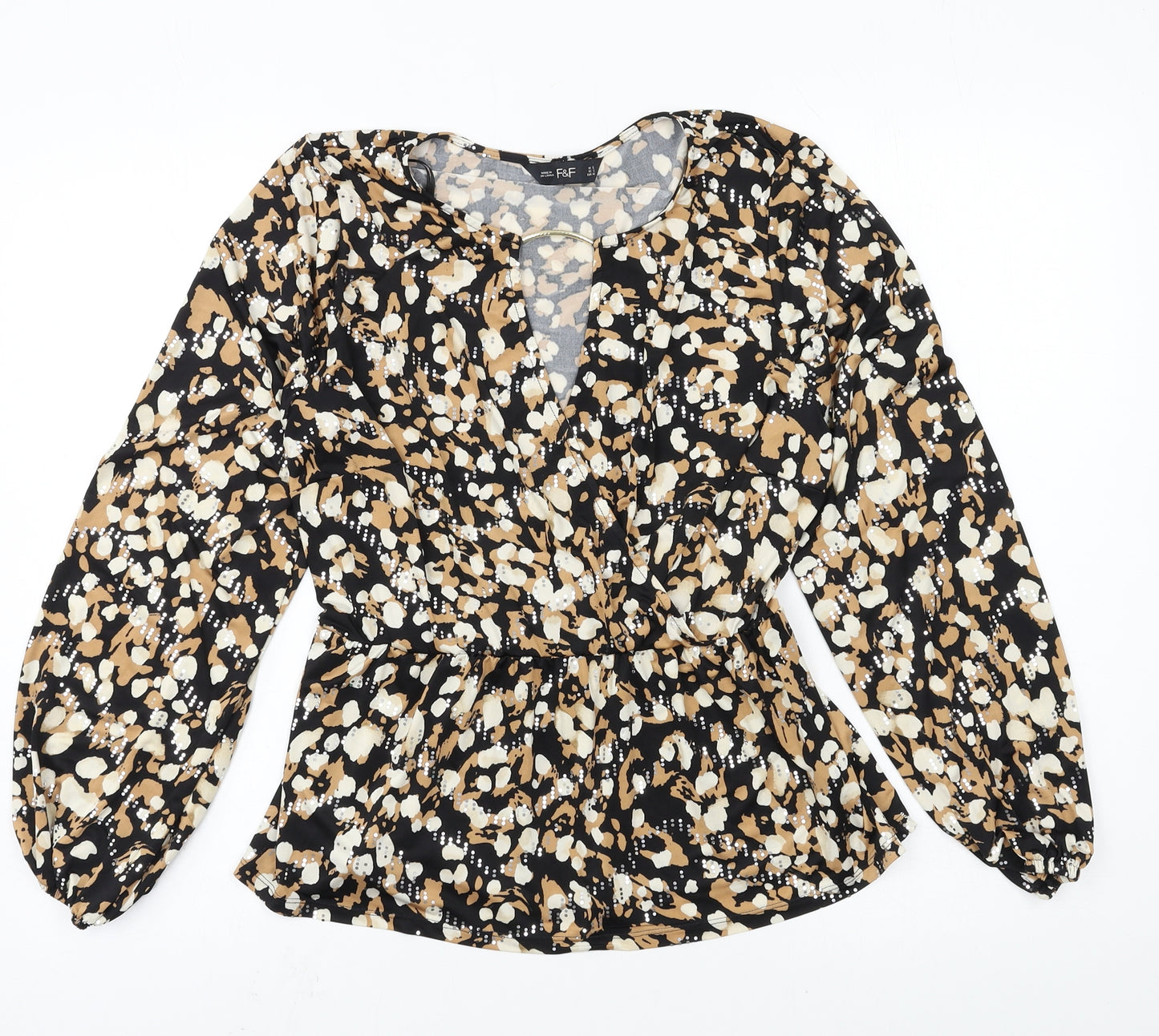 F&F Womens Multicoloured Animal Print Jersey Basic Blouse Size 12