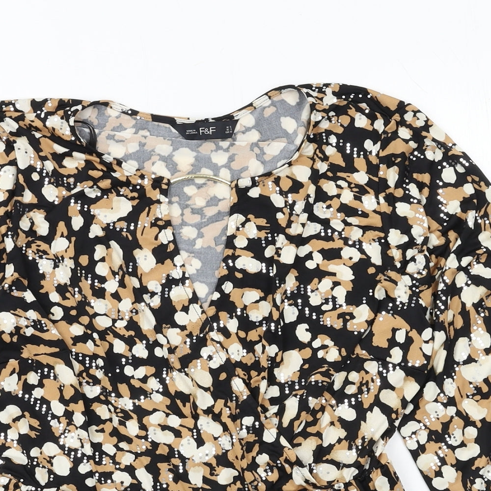 F&F Womens Multicoloured Animal Print Jersey Basic Blouse Size 12