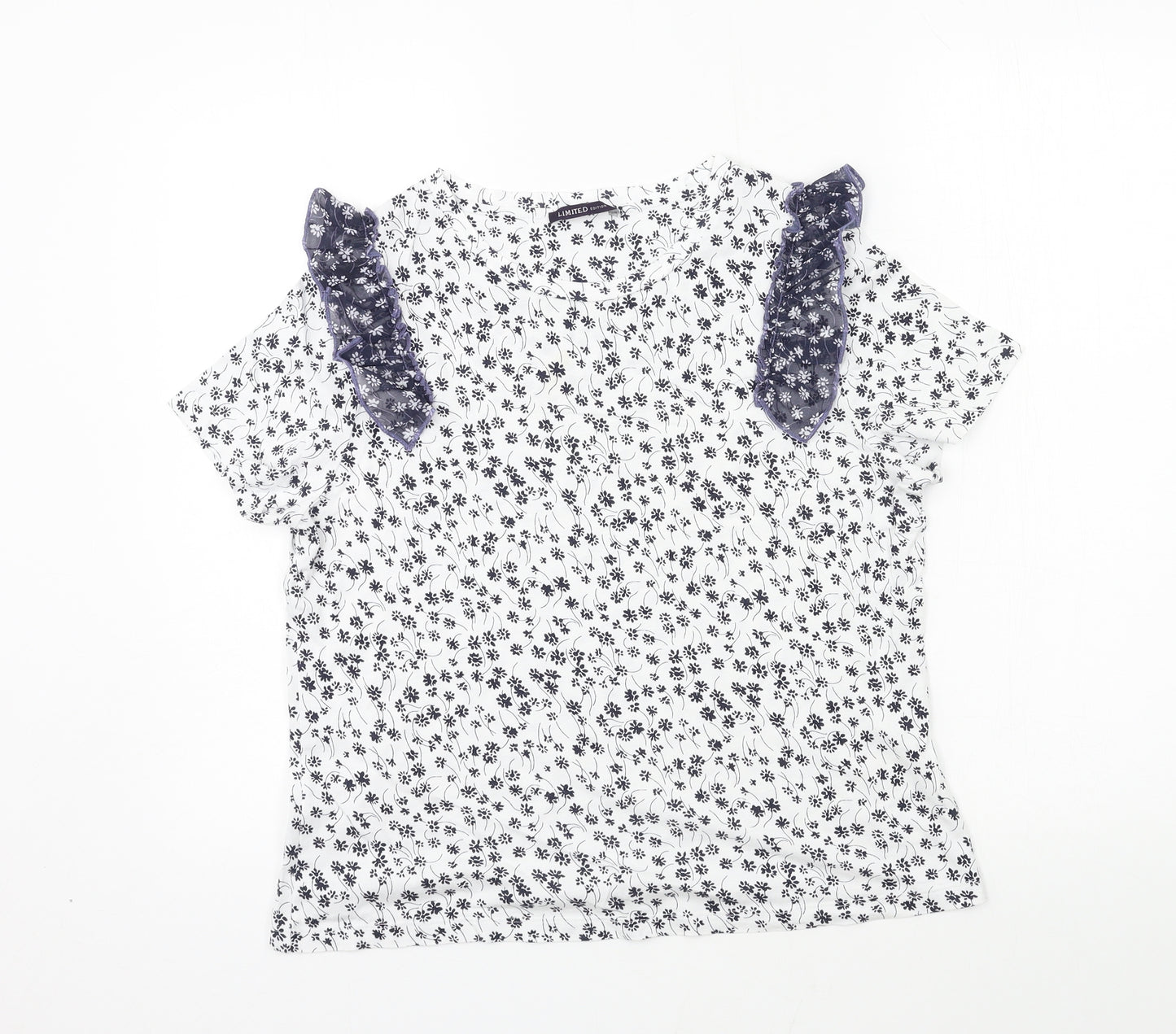 Marks and Spencer Womens White Floral Jersey Basic T-Shirt Size 14