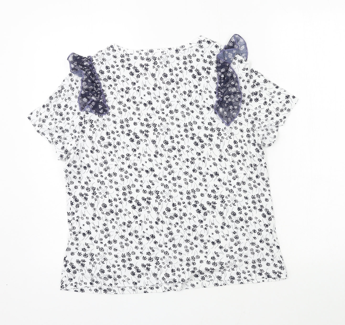 Marks and Spencer Womens White Floral Jersey Basic T-Shirt Size 14