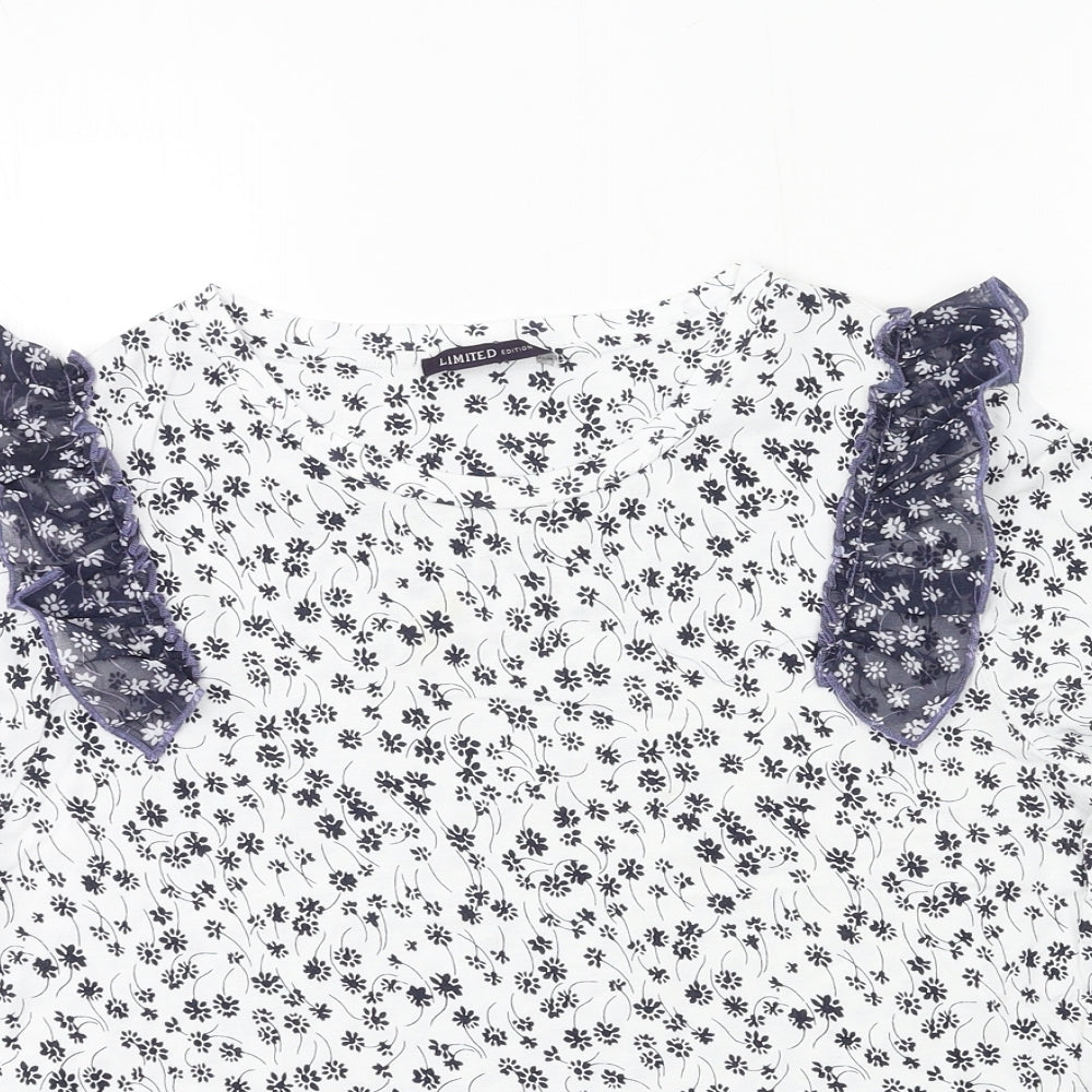 Marks and Spencer Womens White Floral Jersey Basic T-Shirt Size 14