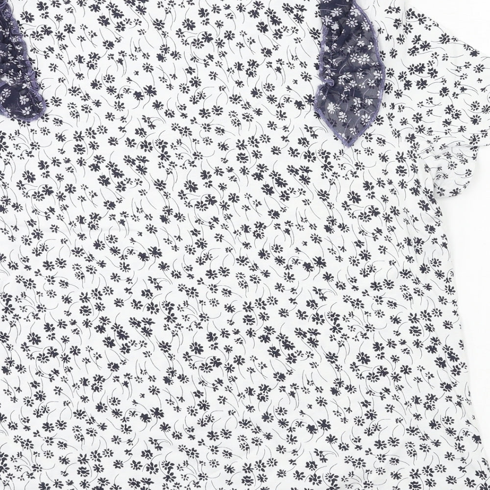 Marks and Spencer Womens White Floral Jersey Basic T-Shirt Size 14