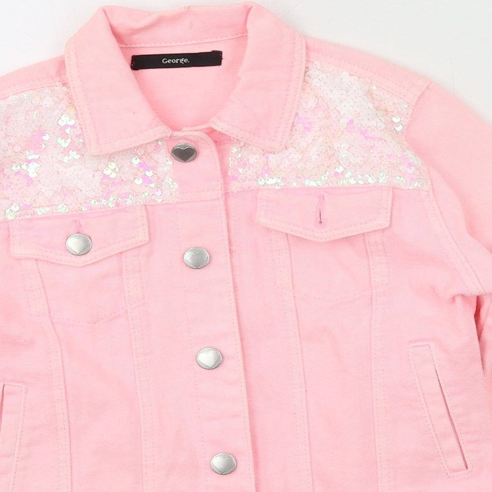 George Girls Pink  Denim Jacket  Size 7-8 Years