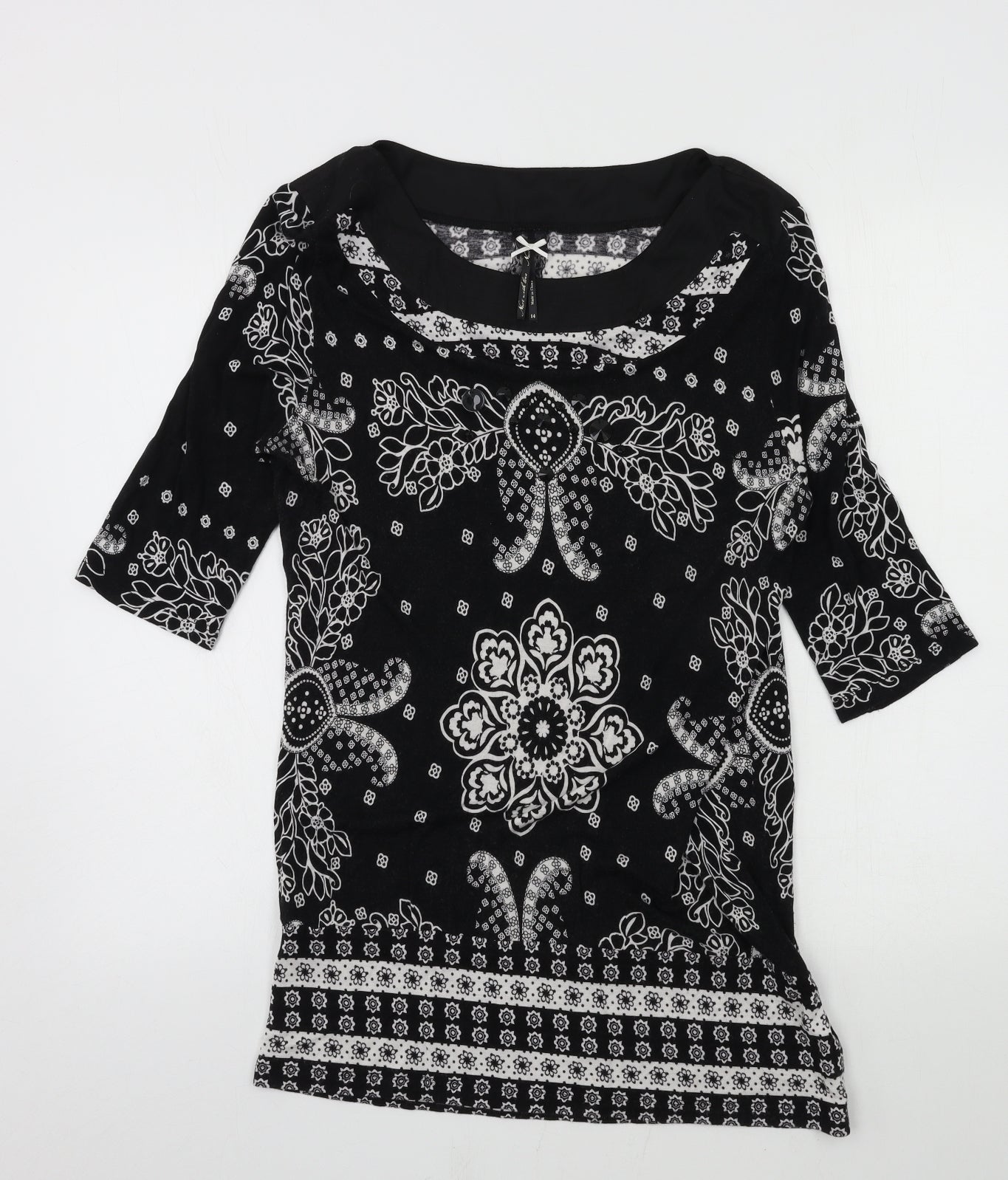 NEXT Womens Black Geometric Jersey Tunic Blouse Size 14