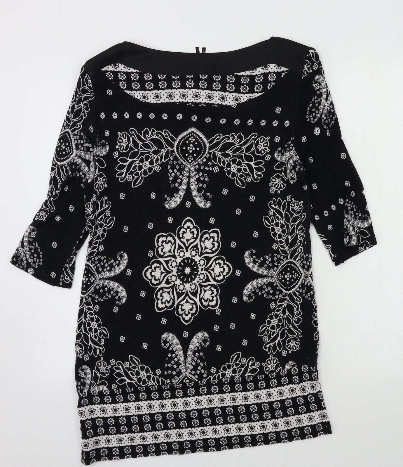 NEXT Womens Black Geometric Jersey Tunic Blouse Size 14