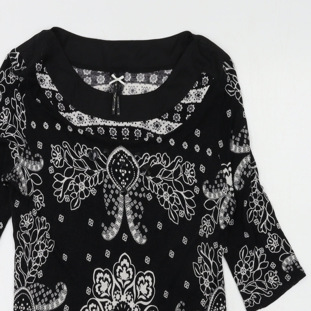 NEXT Womens Black Geometric Jersey Tunic Blouse Size 14