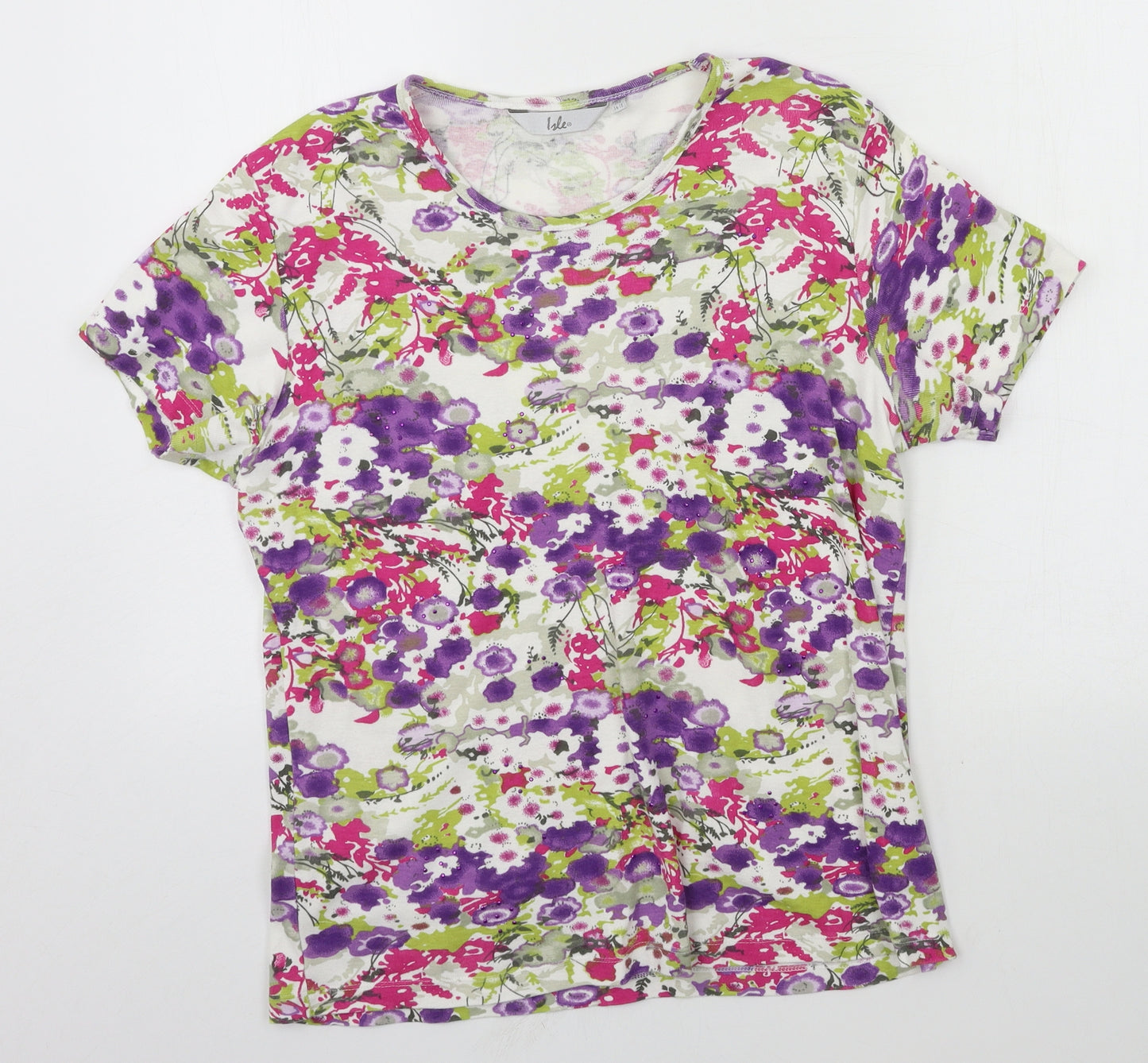 Isle Womens Multicoloured Geometric Jersey Basic T-Shirt Size 14