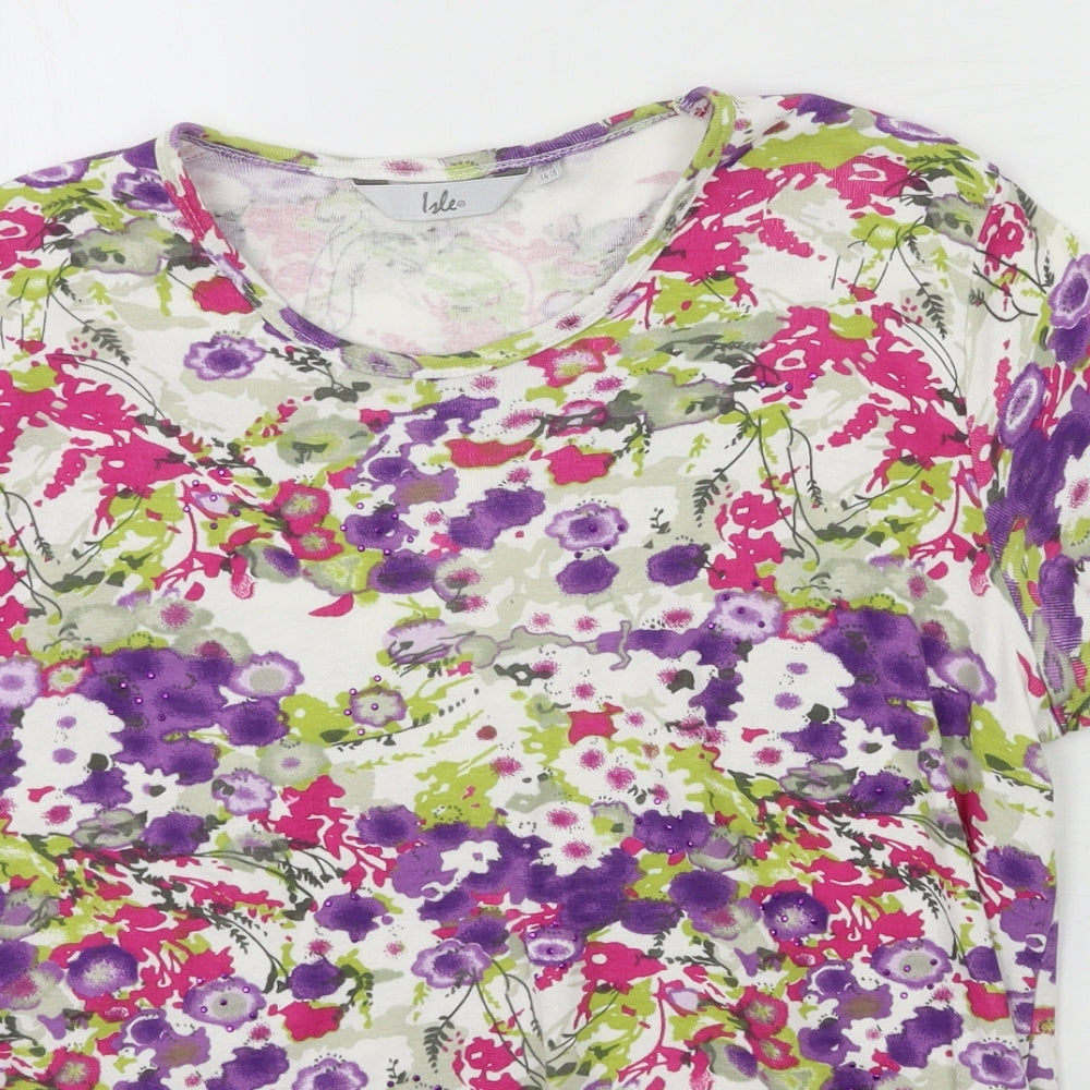 Isle Womens Multicoloured Geometric Jersey Basic T-Shirt Size 14