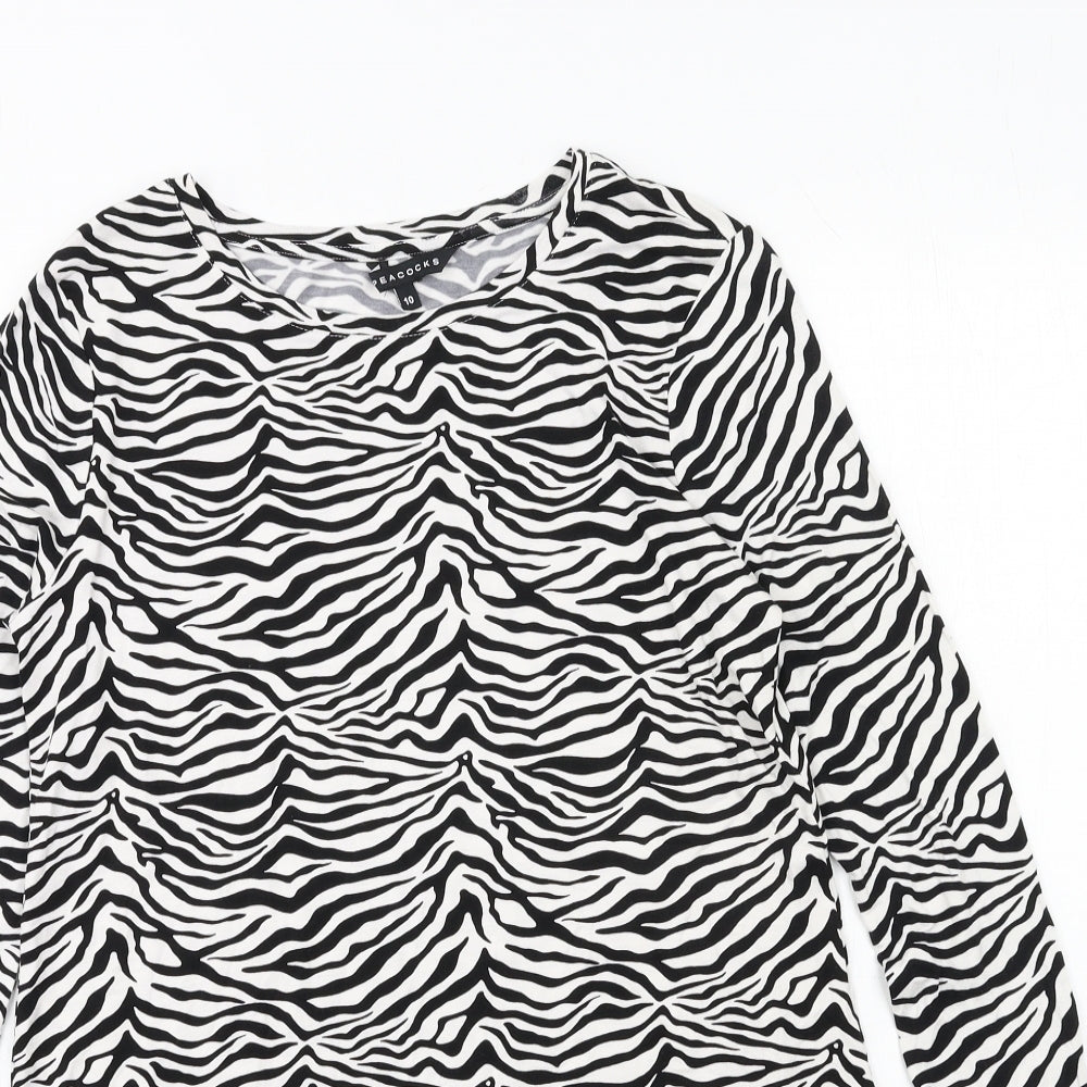 Peacocks Womens White Animal Print Jersey Basic T-Shirt Size 10