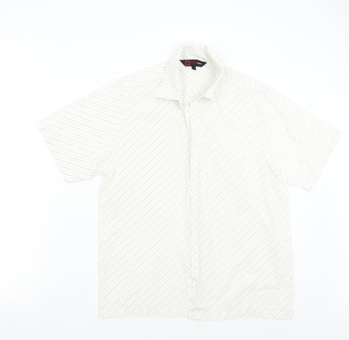 Cutting Edge Womens Ivory Striped  Basic Button-Up Size M