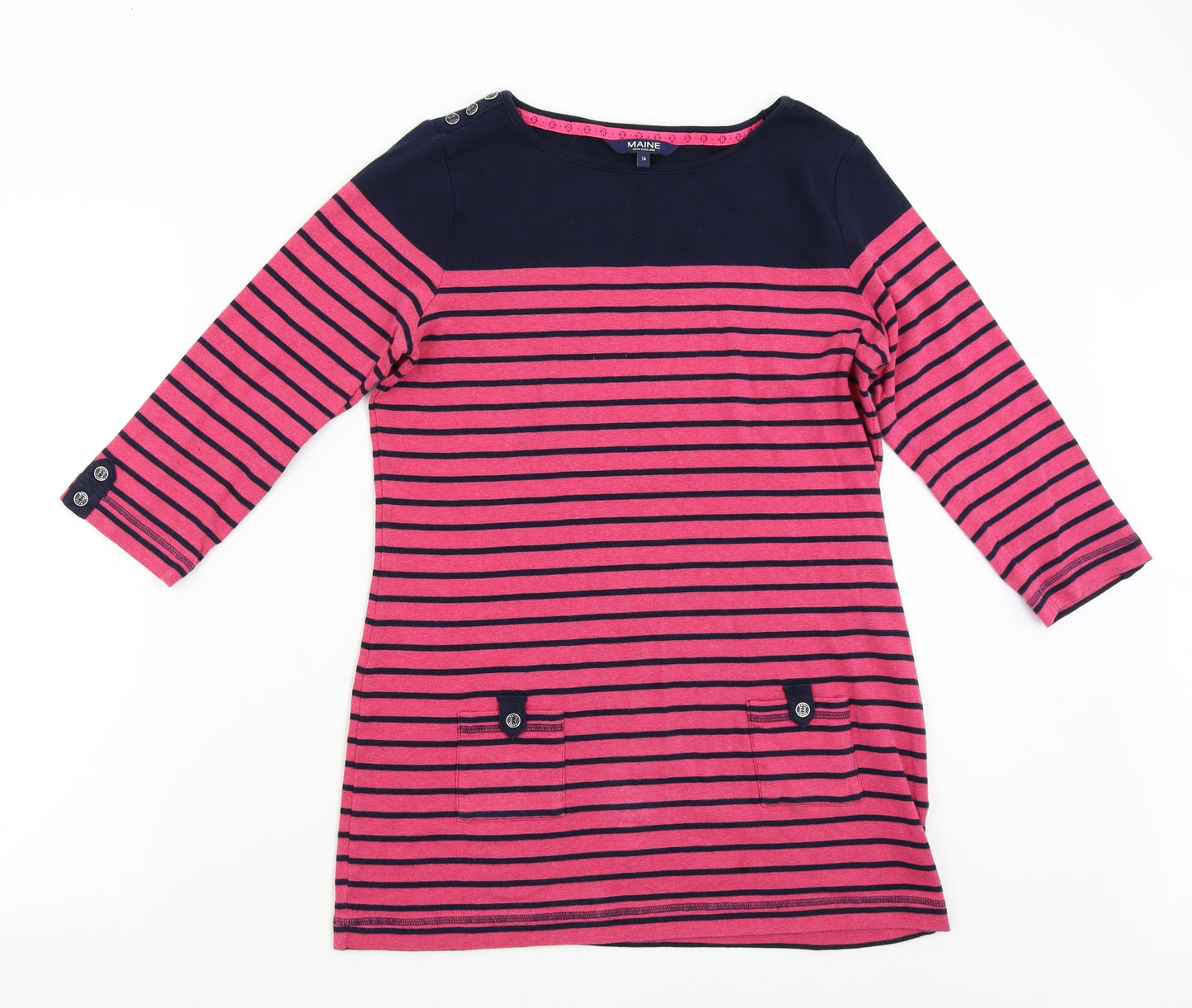 Maine Womens Pink Striped  Tunic T-Shirt Size 14