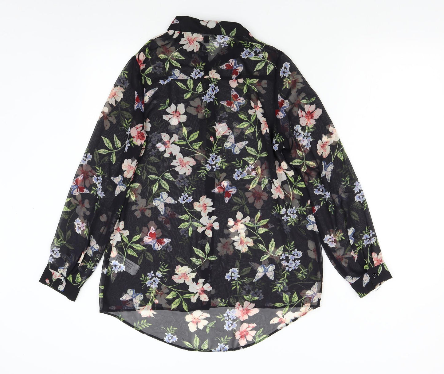 New Look Womens Black Floral Chiffon Basic Button-Up Size 10