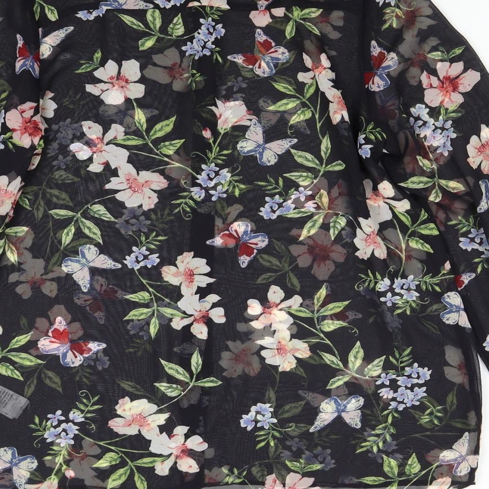 New Look Womens Black Floral Chiffon Basic Button-Up Size 10