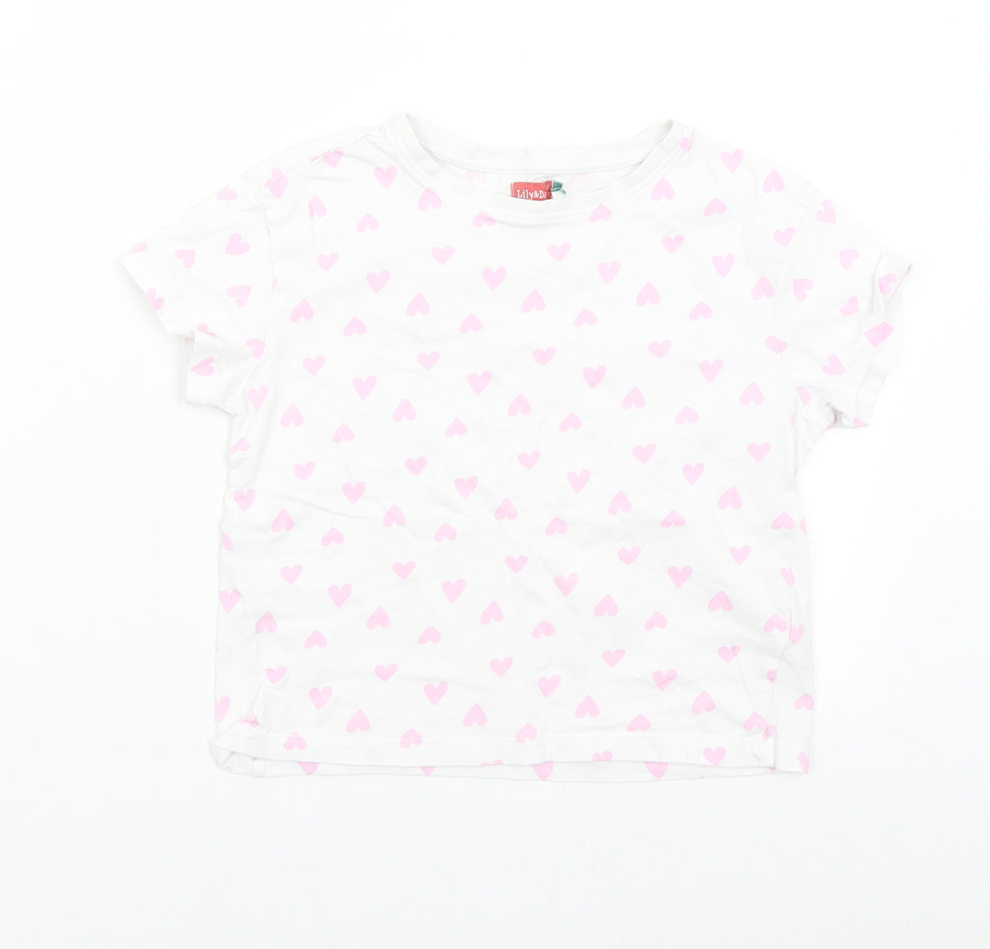 lily & Dan Girls White Polka Dot  Basic T-Shirt Size 9-10 Years