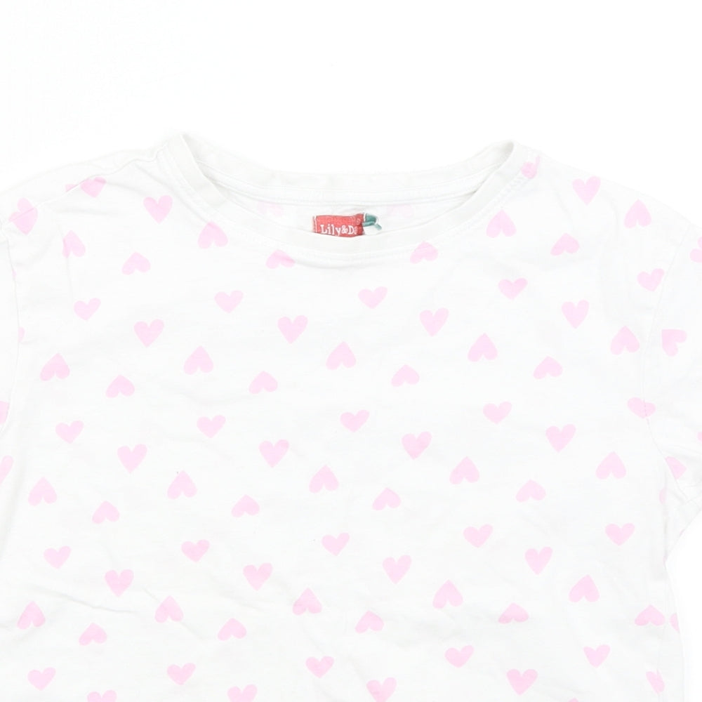 lily & Dan Girls White Polka Dot  Basic T-Shirt Size 9-10 Years