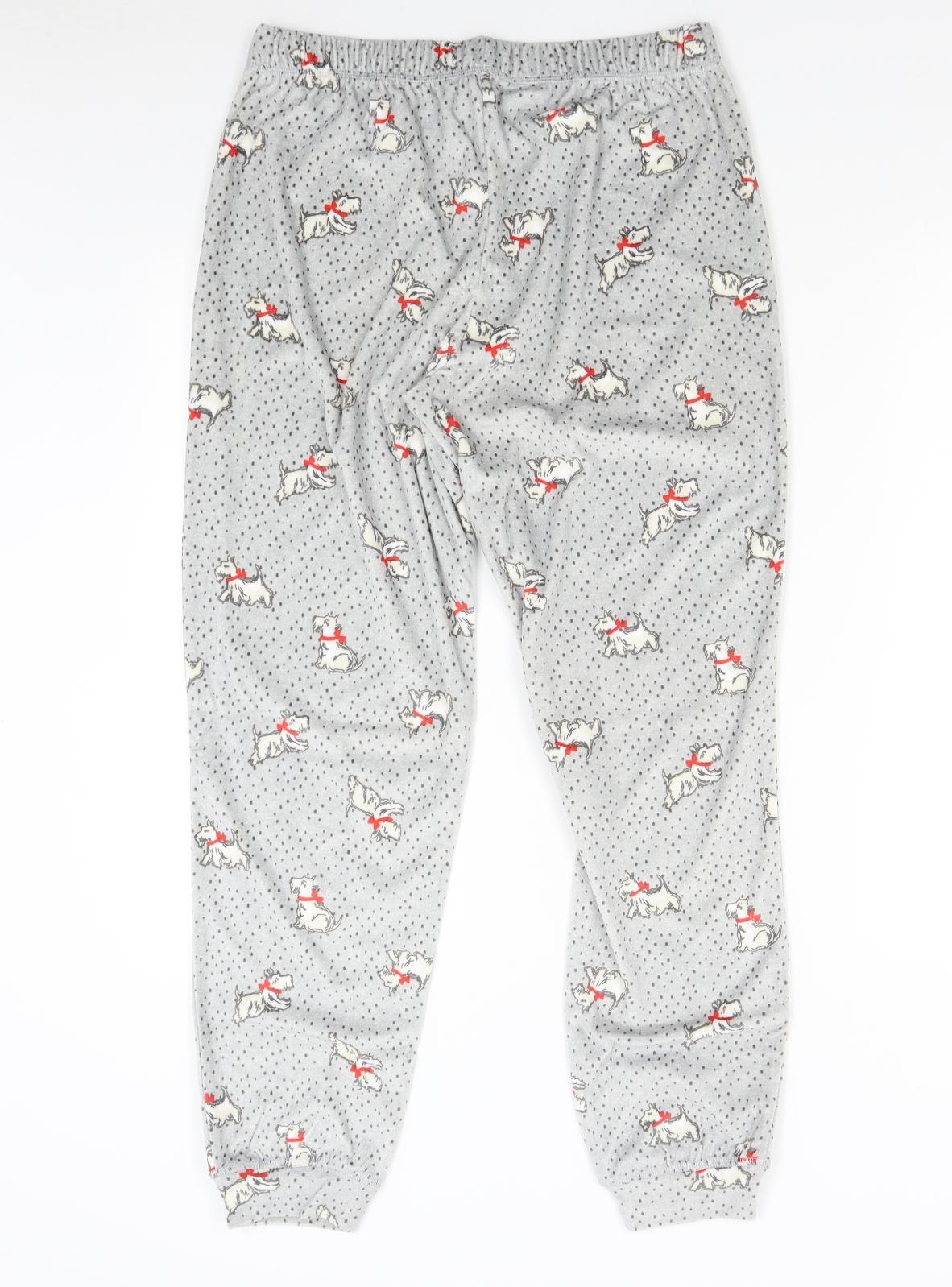 TU Womens Grey Solid Fleece  Pyjama Pants Size 12  - Scottie Dog