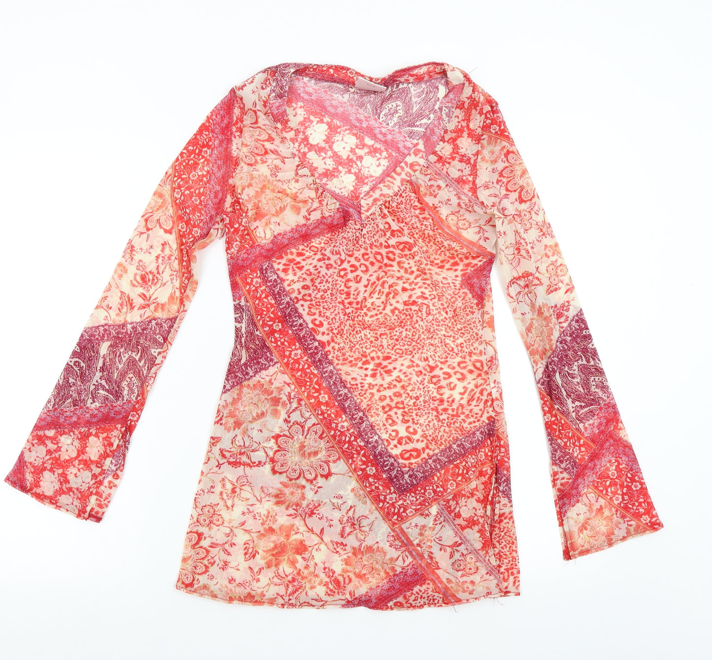 NEXT Womens Red Floral Chiffon Tunic Blouse Size 12