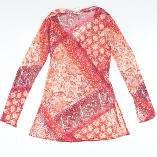 NEXT Womens Red Floral Chiffon Tunic Blouse Size 12