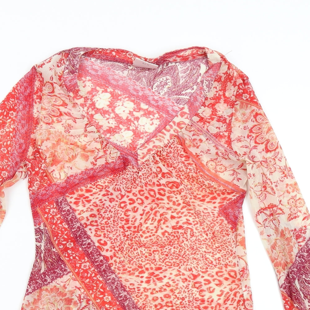 NEXT Womens Red Floral Chiffon Tunic Blouse Size 12