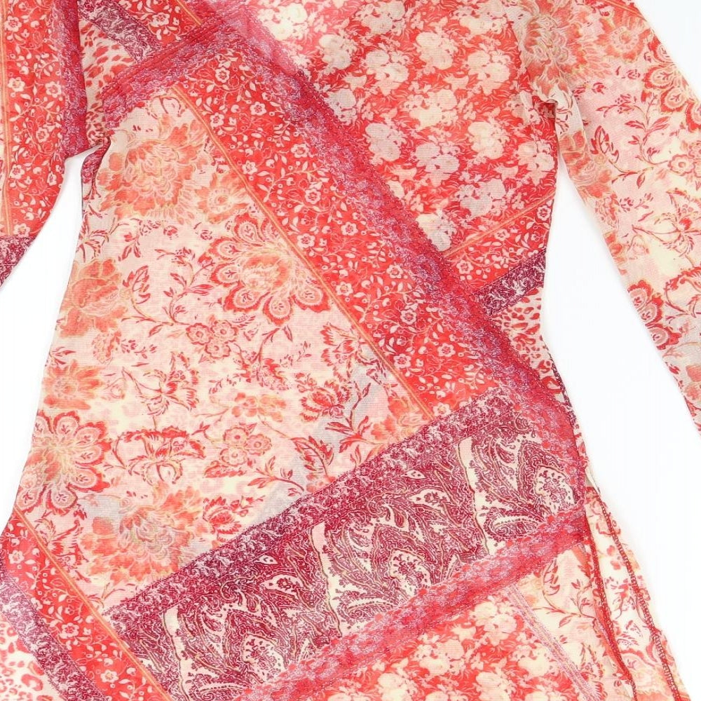 NEXT Womens Red Floral Chiffon Tunic Blouse Size 12