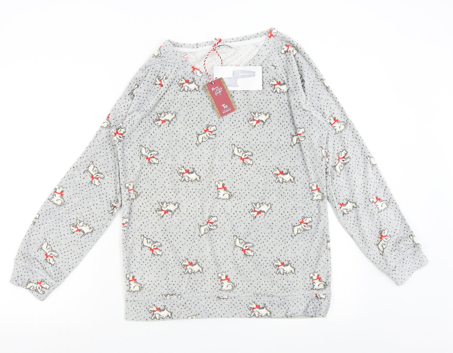 TU Womens Grey Solid Fleece Top Pyjama Top Size 12  - Scottie Dog