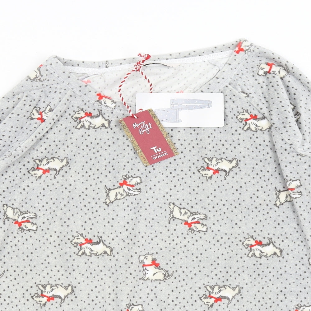 TU Womens Grey Solid Fleece Top Pyjama Top Size 12  - Scottie Dog