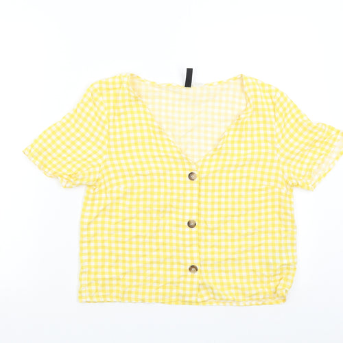 H&M Womens Yellow Check  Basic Blouse Size 10