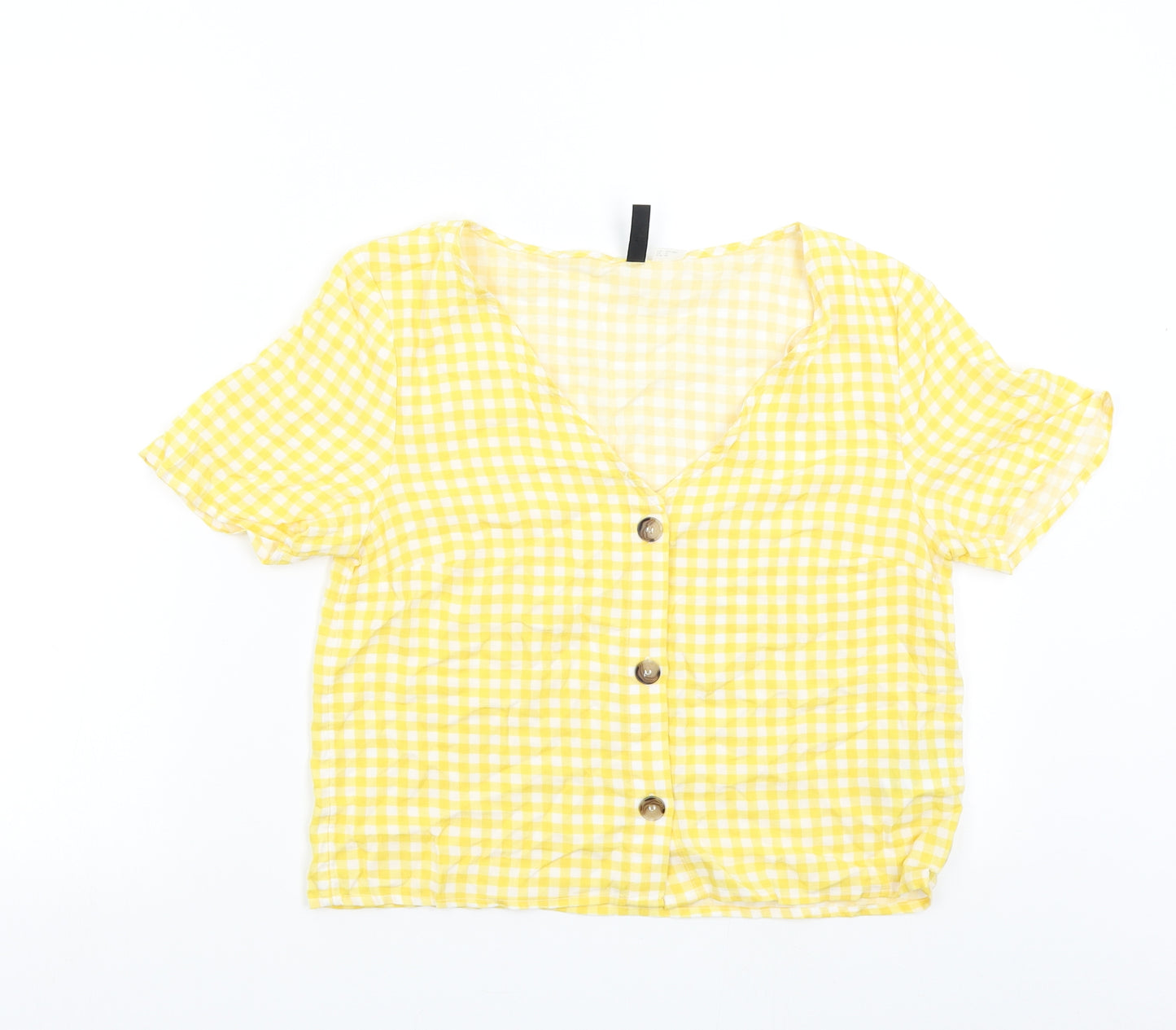 H&M Womens Yellow Check  Basic Blouse Size 10
