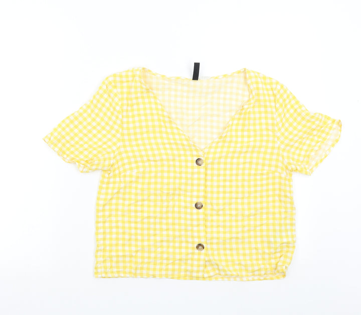 H&M Womens Yellow Check  Basic Blouse Size 10