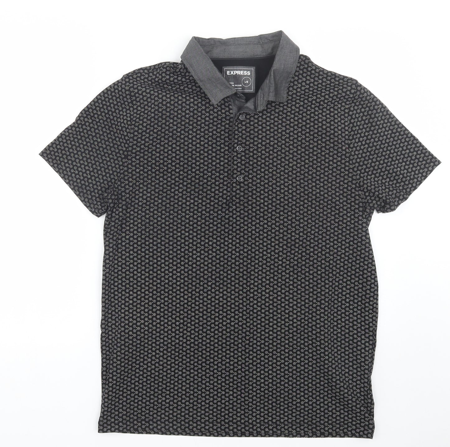 Express Mens Black Polka Dot   Polo Size L