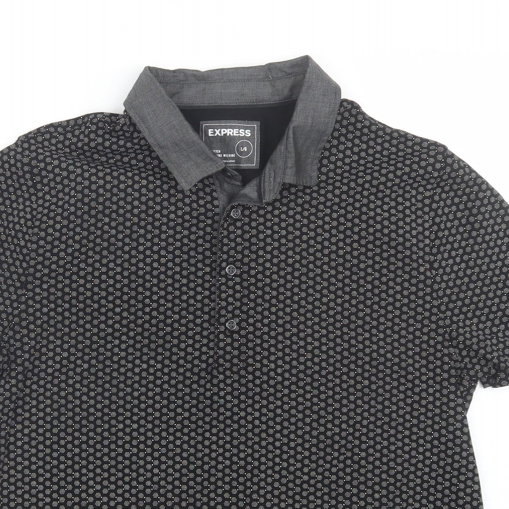 Express Mens Black Polka Dot   Polo Size L