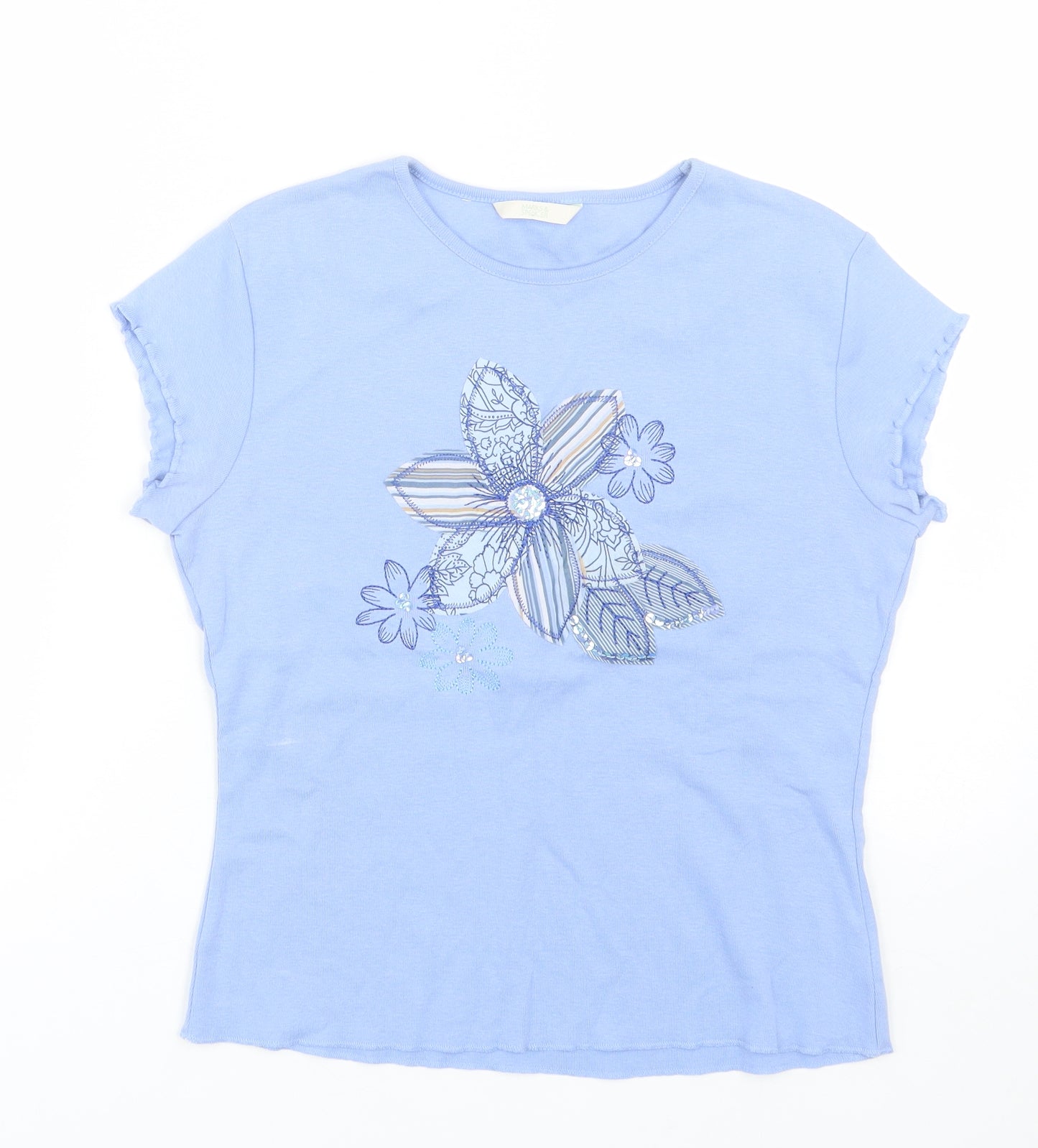 M&S Womens Blue Floral  Basic T-Shirt Size 12