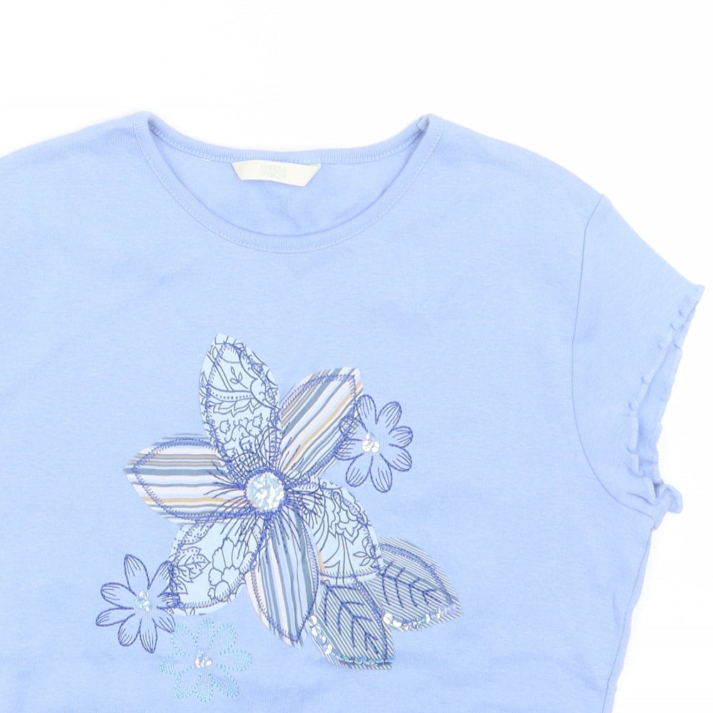 M&S Womens Blue Floral  Basic T-Shirt Size 12