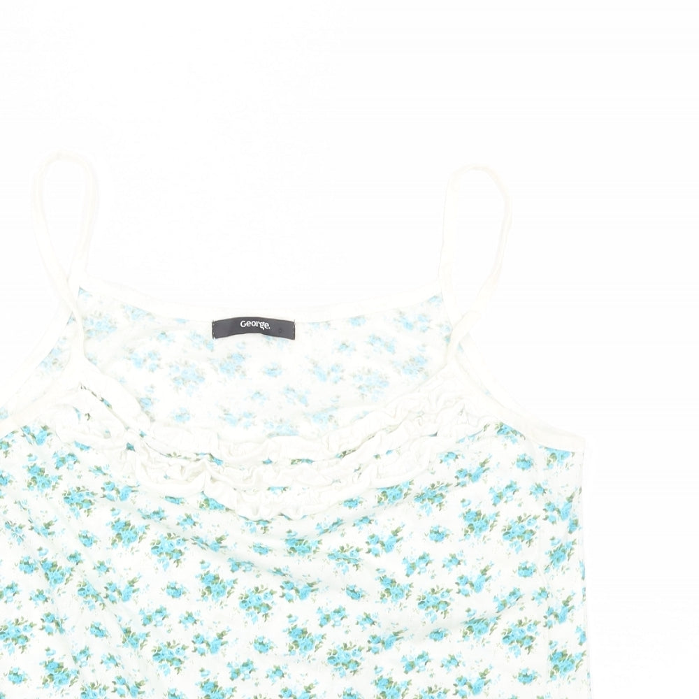 George Womens White Floral  Basic Tank Size 12