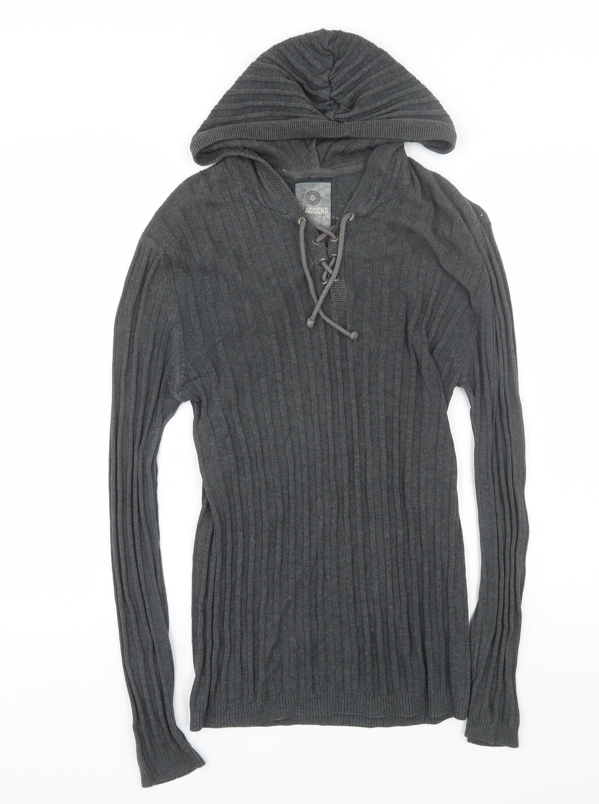Peacocks Mens Grey Striped  Pullover Hoodie Size M