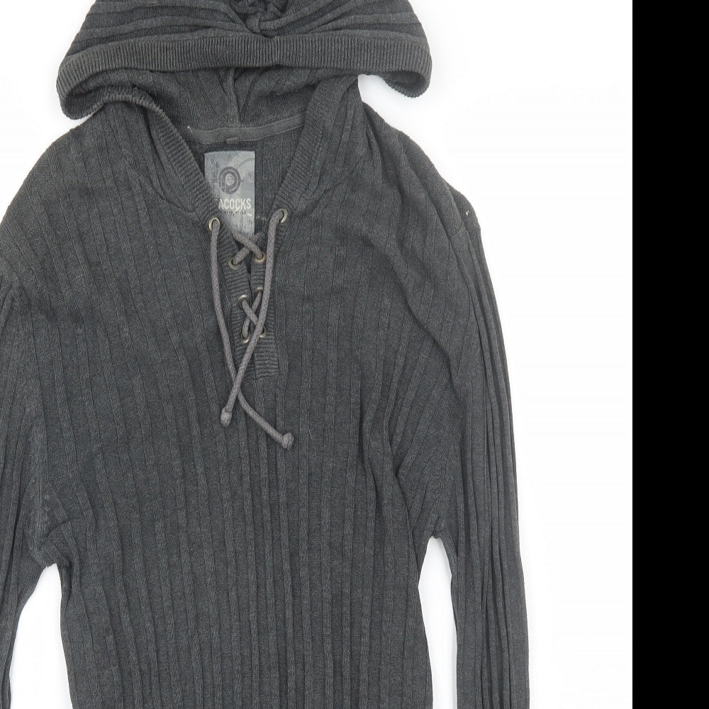 Peacocks Mens Grey Striped  Pullover Hoodie Size M