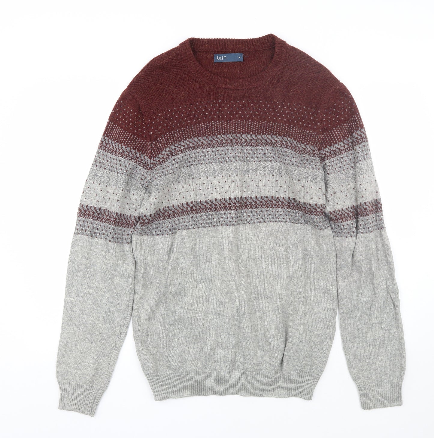 Easy Mens Grey Fair Isle  Pullover Jumper Size M
