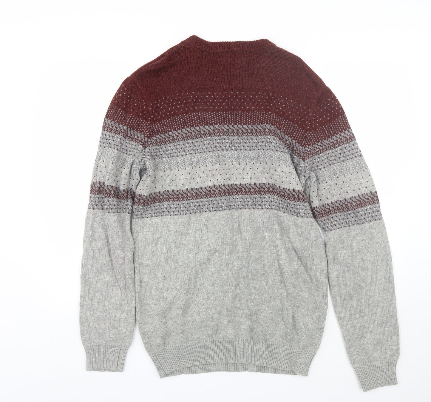 Easy Mens Grey Fair Isle  Pullover Jumper Size M