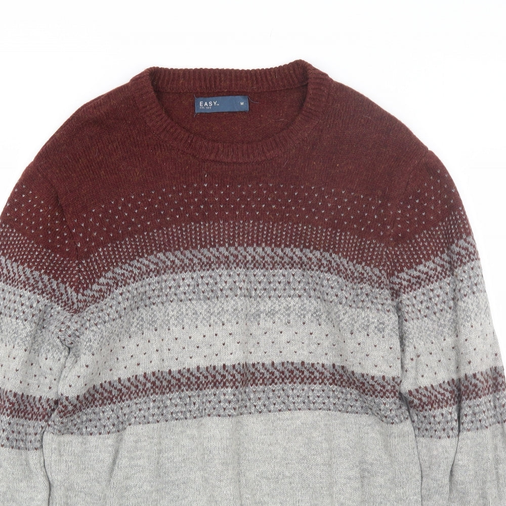 Easy Mens Grey Fair Isle  Pullover Jumper Size M