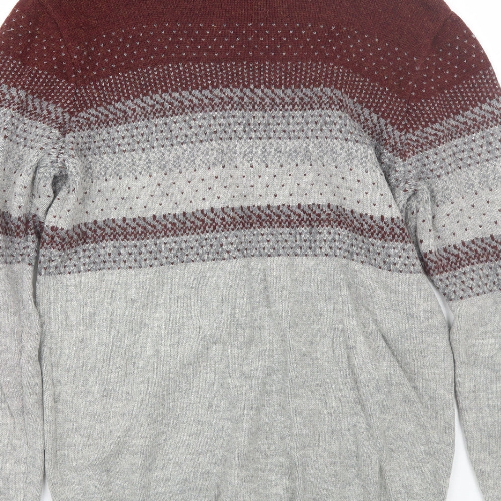 Easy Mens Grey Fair Isle  Pullover Jumper Size M