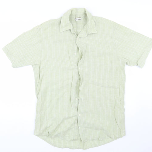 New Roads Mens Green Striped   Button-Up Size L
